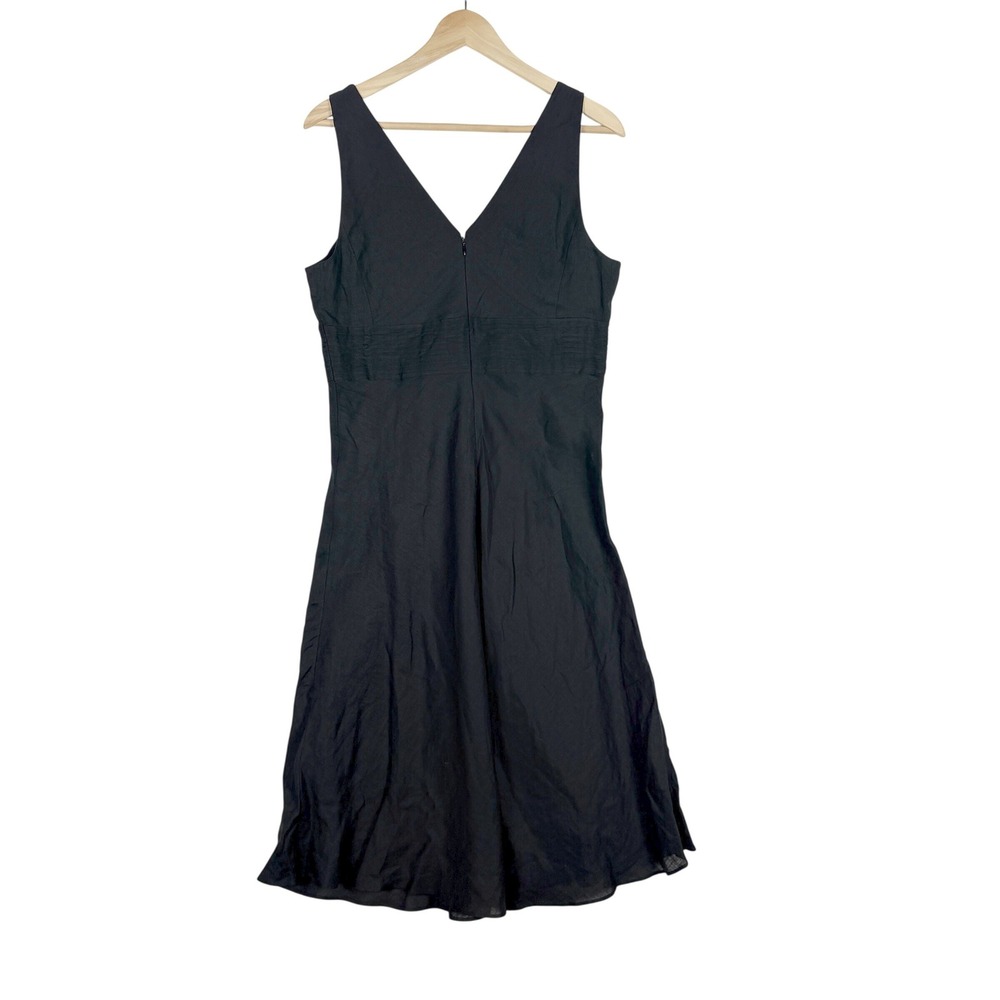 J.Crew Black 100% Linen Sleeveless V-Neck Empire Midi Fit and Flare Dress Sz 12 - Picture 3 of 8